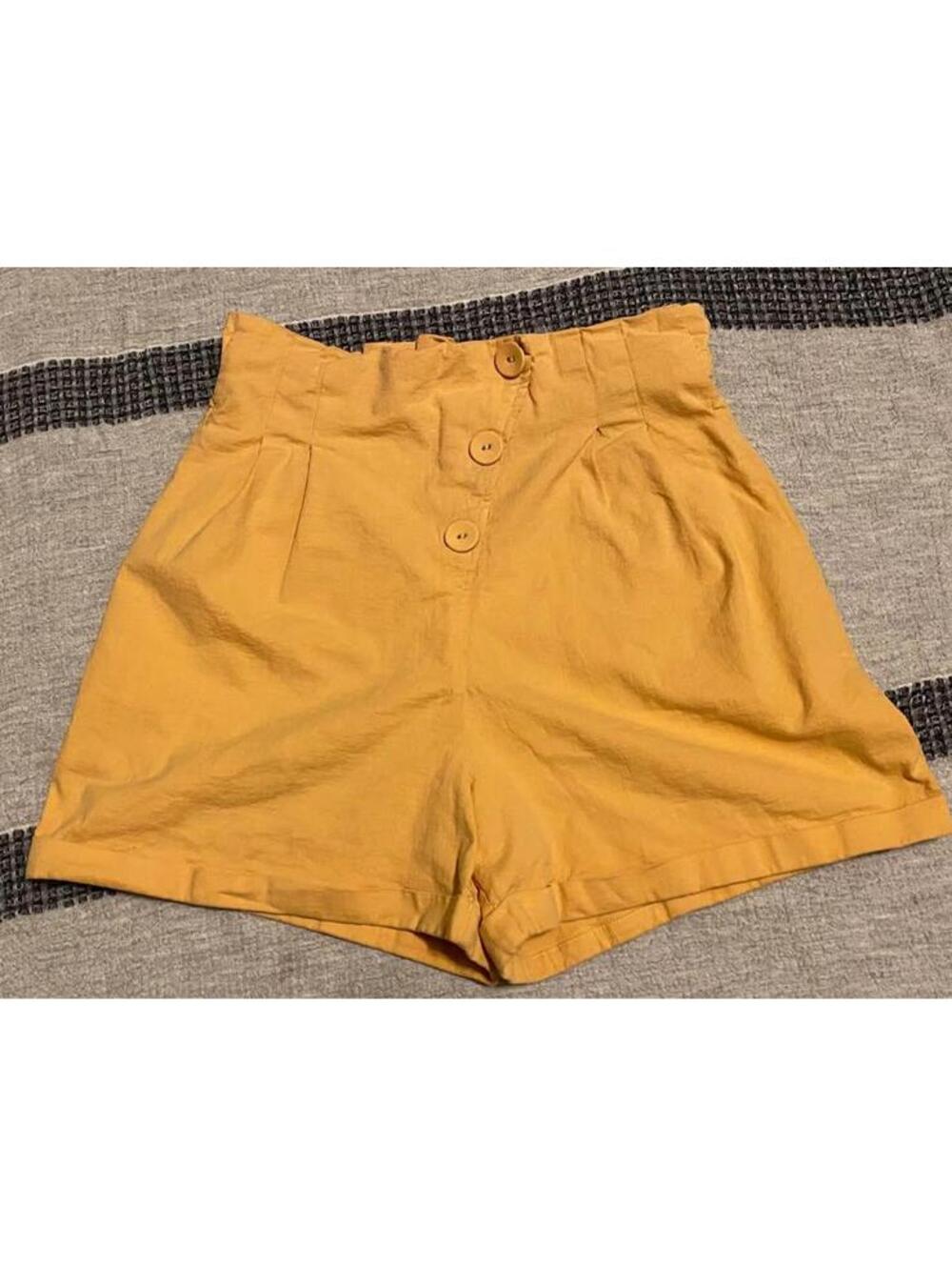 Entro Stylish High-Waisted Mustard Yellow Paper Bag Shorts Lg